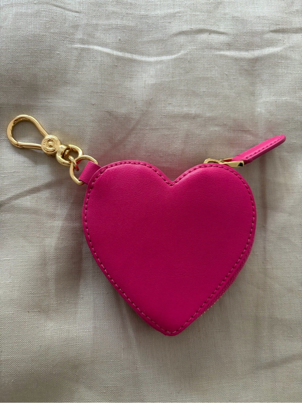 Lauren Ralph Lauren Hot Pink Leather Heart Coin Purse Bag Charm Key Clip